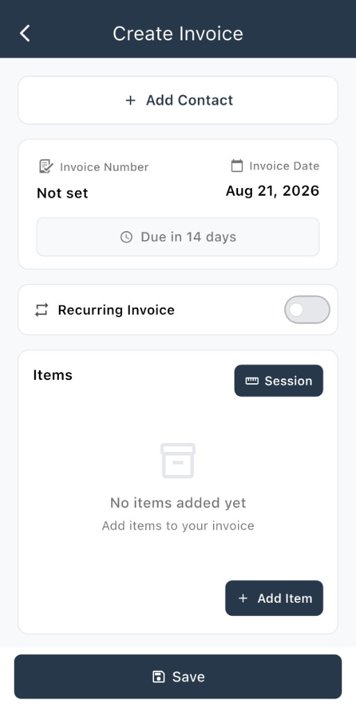 Empty Create Invoice screen